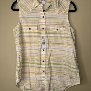 Ariat Shirt Womens Medium Multicolor Stripe Sleeveless Button Front Western